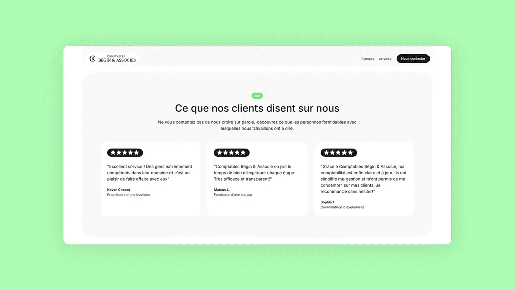 Page "À propos de MIEL" présentant le service de déclaration d'impôts en ligne — statistiques clés : 1500+ clients satisfaits, délai de traitement de 2 à 5 jours
